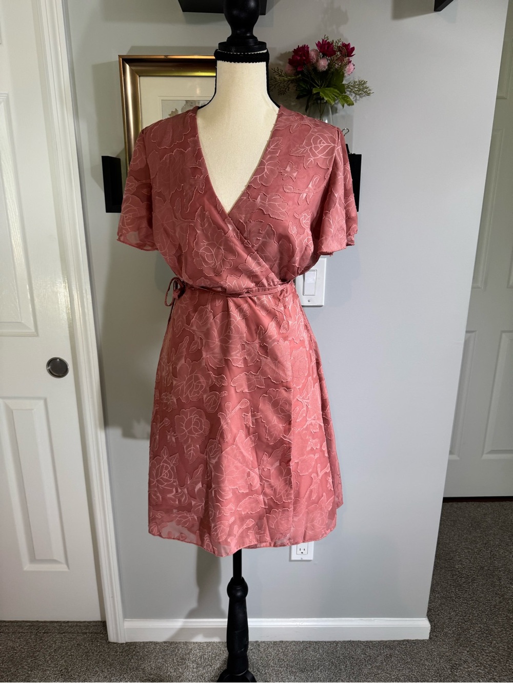 Women's Pink Floral Wrap Dress